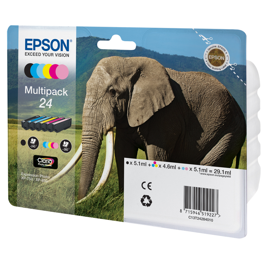 Epson Multipack 6-colours 24 Claria Photo HD Ink, Schwarz, Zyan, Helle Zyan, Helle Magenta, Magenta, Gelb, 29.1 ml, XP-750/XP-850, 141.75 mm, 45 mm, 192 mm C13T24284020