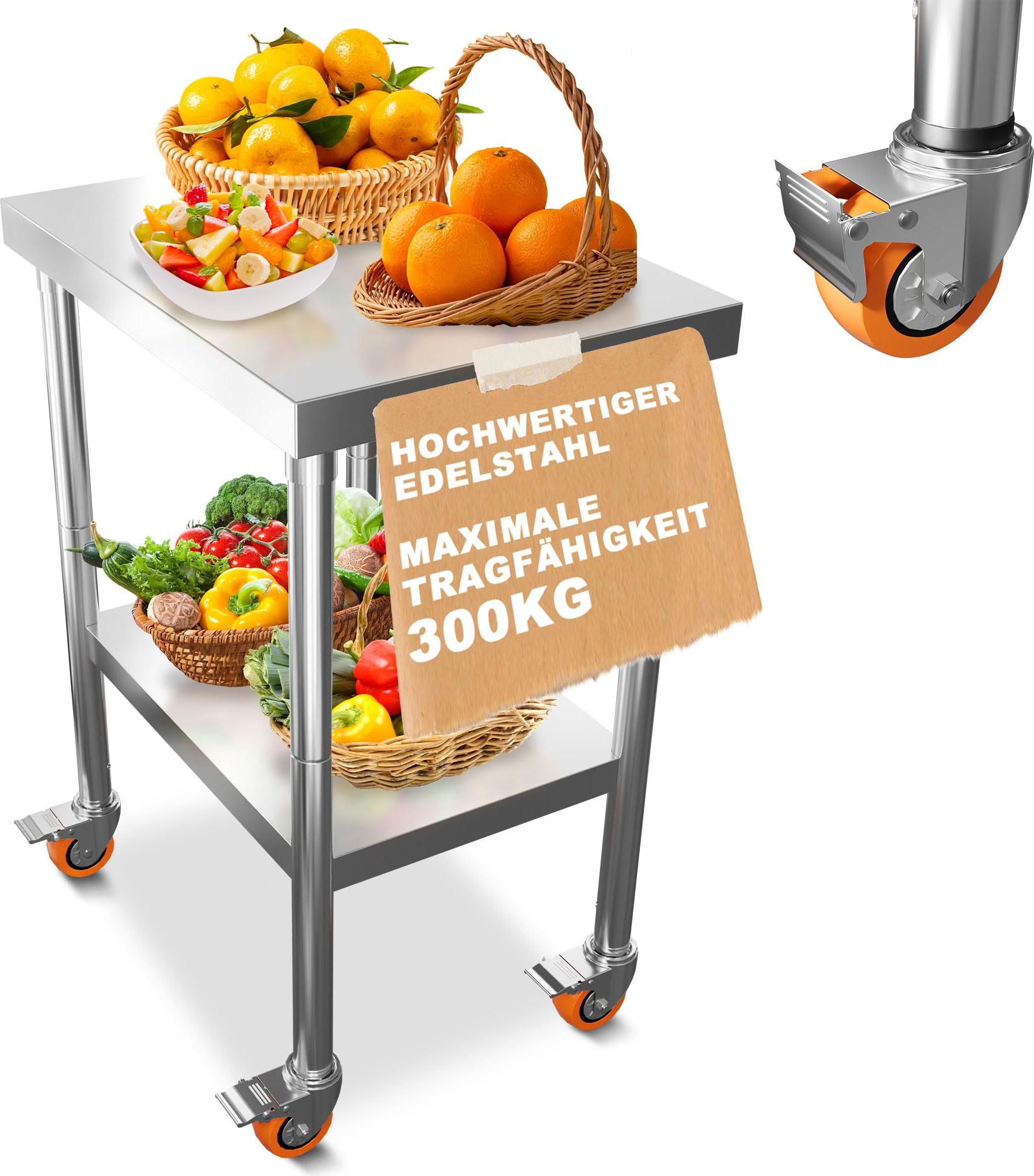Produktbild von UISEBRT Edelstahl-Klapptisch 120x60x85 Cm – 300 Kg Tragkraft, Höhenjustierbar – Für Gastronomie, Küche, Werkstatt