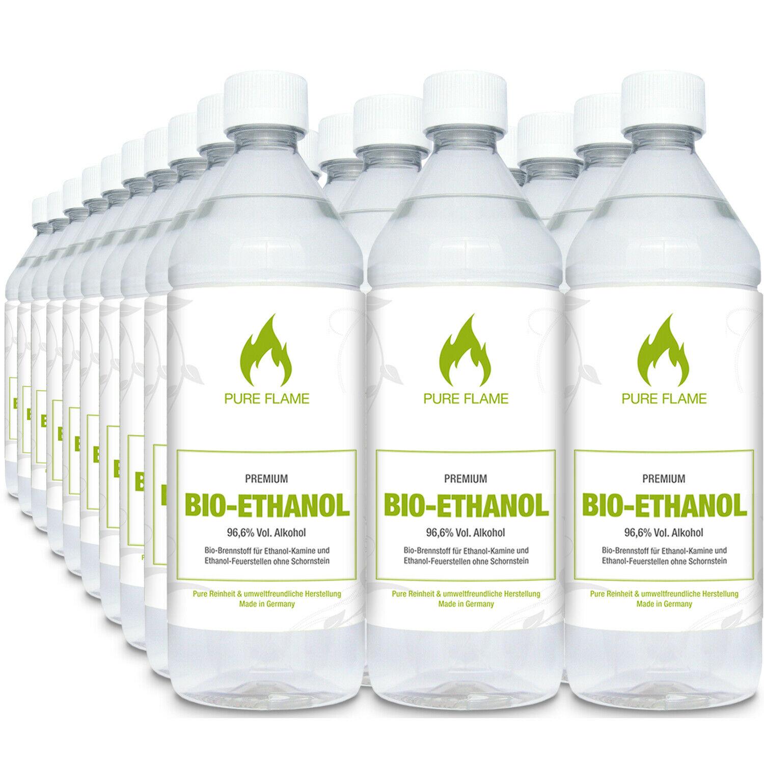 BIO-CONCEPT Altmark Kusey GmbH 30 x 1 Liter Bioethanol 96,6% - PURE FLAME Premium Bioethanol für Ethanol Kamine in 1L Flaschen BE30