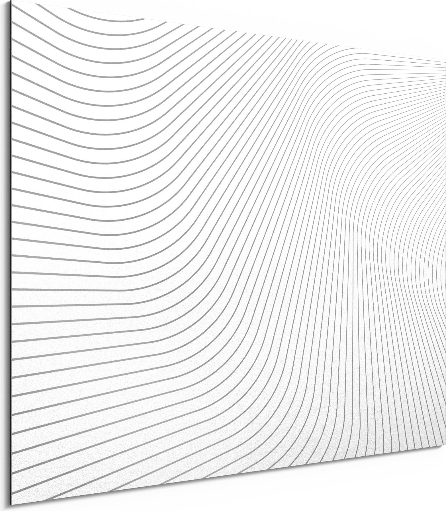 DEQORI Alu-Dibond Bild Weiß 80x60 cm 'Fließendes Streifenmuster' Wandbild Metall dünn AD-80-60-W-1051-UV