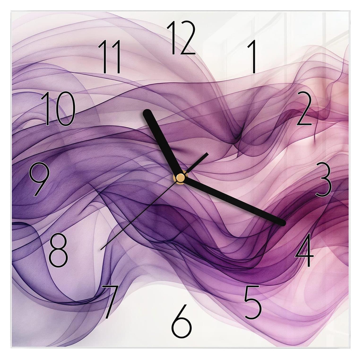 Primedeco Wanduhr aus Glas mit Motiv Schwungvolle Linien- 30 x 30 cm - inkl. Aufhängesystem