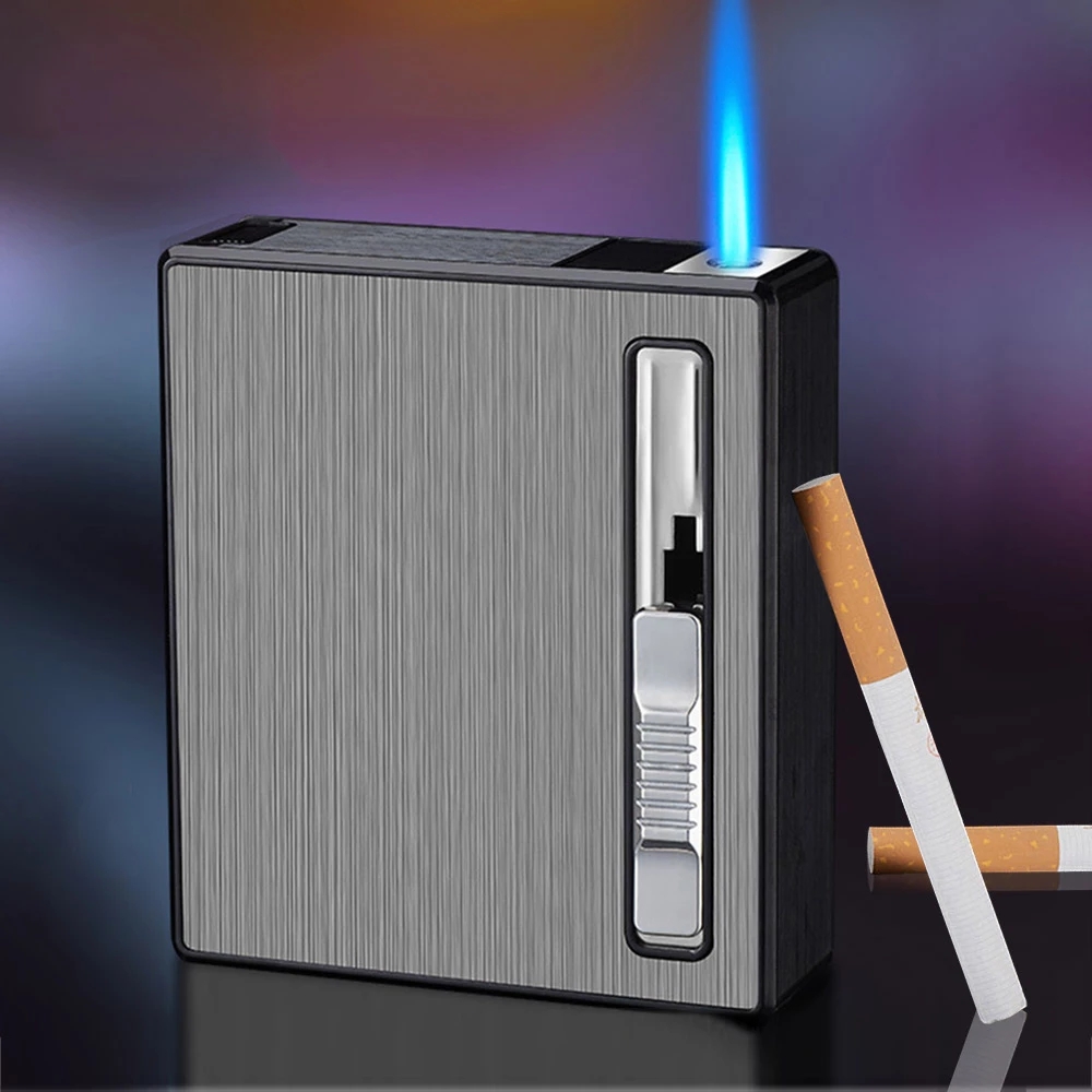 ZigarettenetuiZigarettenbox mit USB FeuerzeugAufladbar In Silber