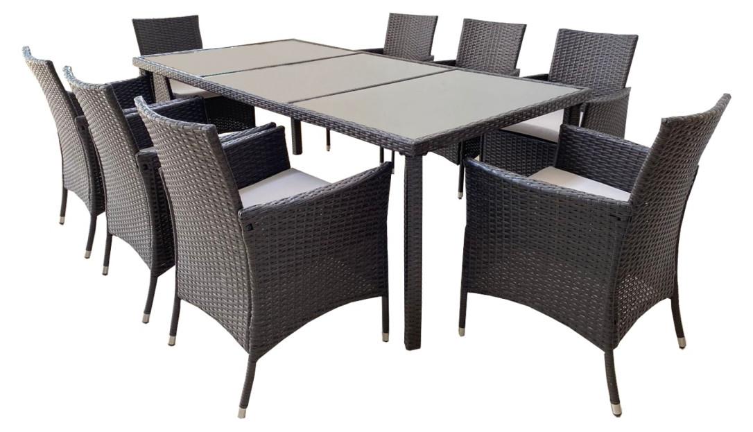 Meublorama Gartenmöbelset ZORELIA 8 Plätze braun und beige mit großem Tisch und Stühlen