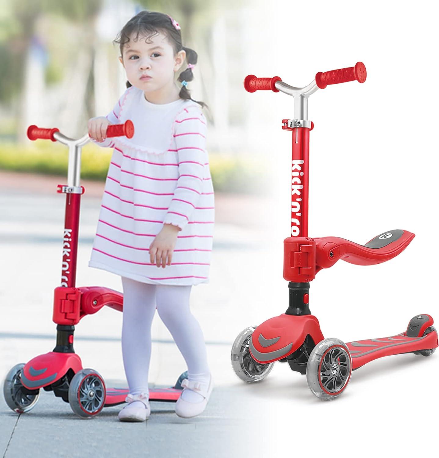 Faltbare 2-in-1 Kinderroller mit Sitz und LED-Rädern für Kleinkinder von 3-8 Jahren