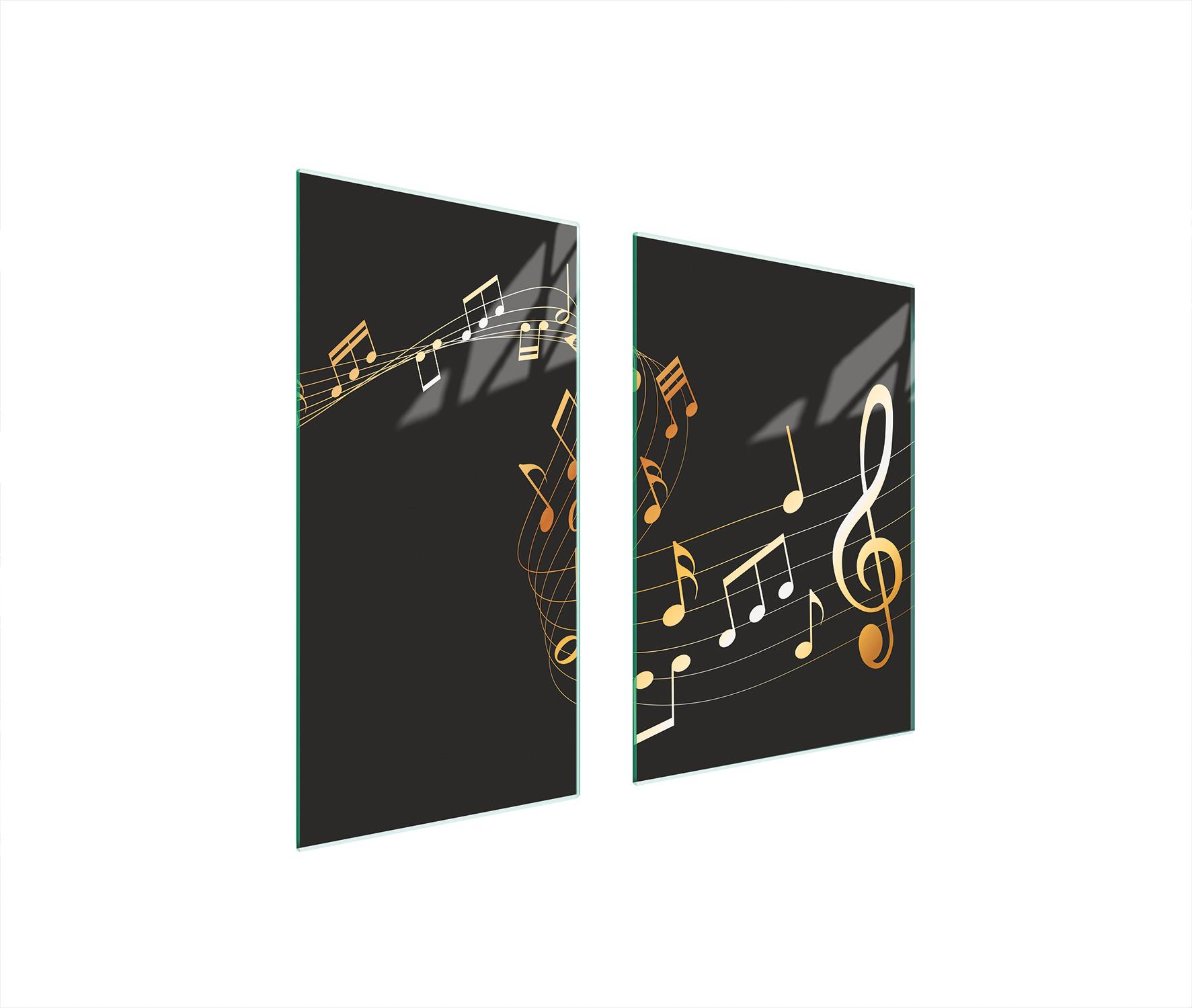 TMK ArtDeko Herdabdeckplatten 2 teilig 75x52 Ceranfeld Abdeckung Glas Schneidebrett Musik Schwarz