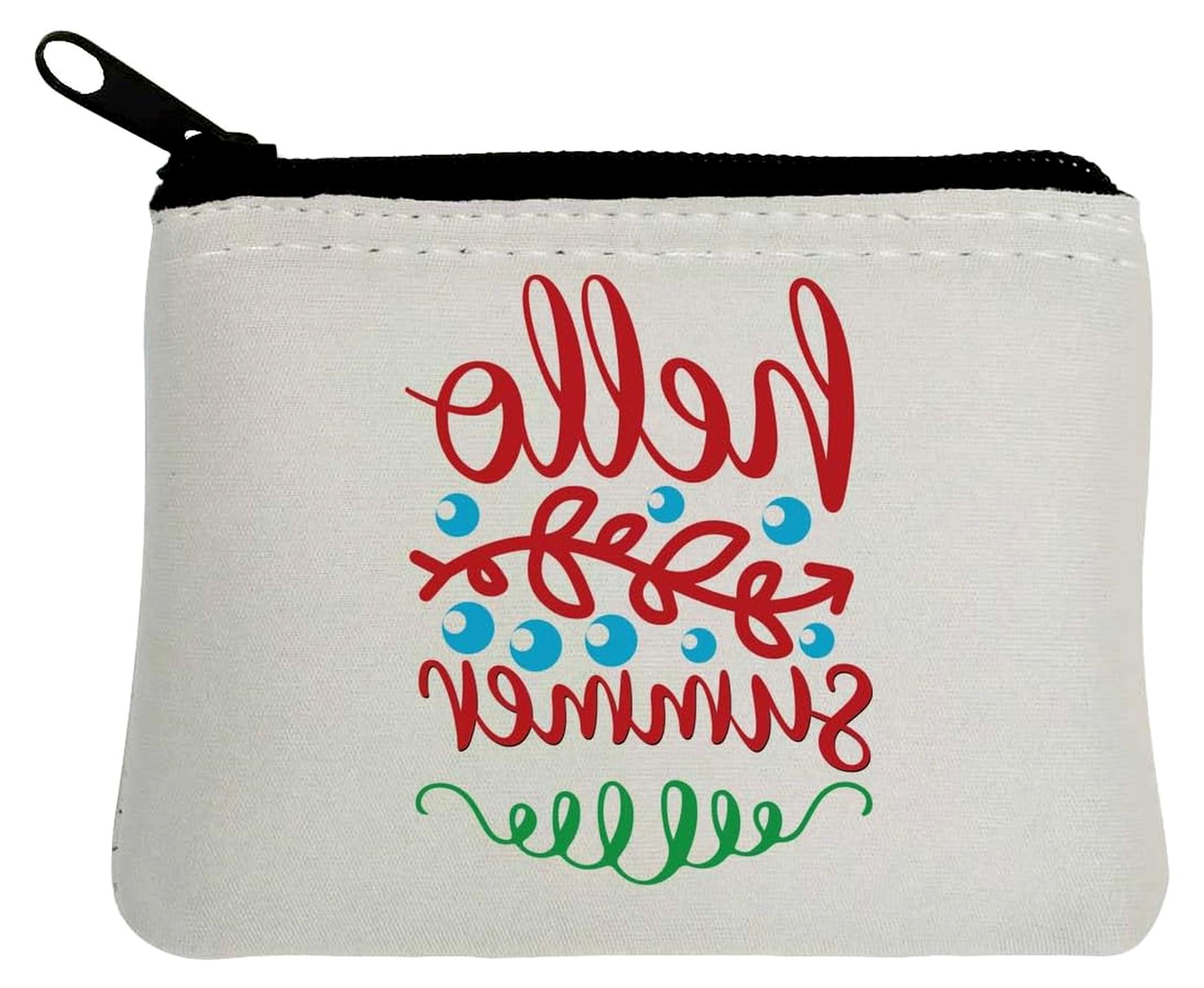 Markenlos Hello Summer Geldbörse aus Neopren, handgeschriebenes Schrift-Logo, 10 x 11 cm, Weiß