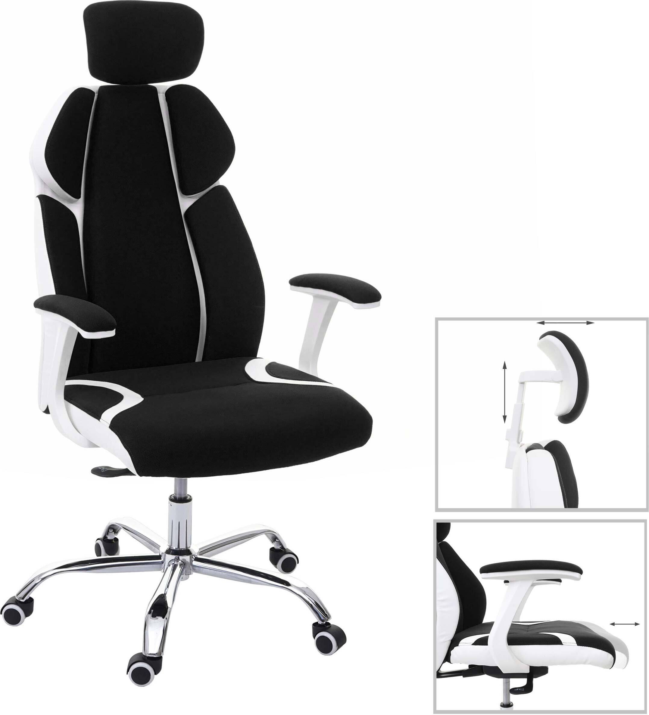 Kancelárska stolička HWC-F12, kancelárska stolička otočná stolička pretekárska stolička, posuvná funkcia látka/textil + Imitácia kože ~ čierna/biela