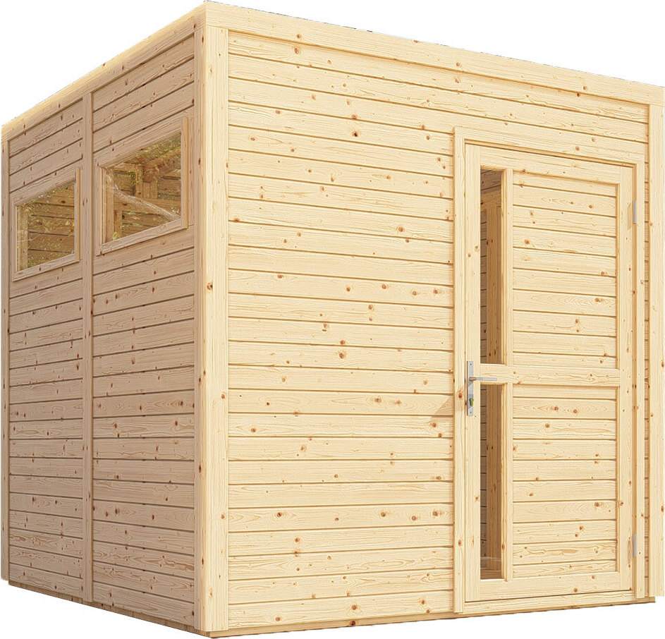 Gartenhaus 2,4 x 2,26 Meter (inkl. Dach) | aus vorgefertigten Elementen| unbehandelt | mit Flachdach