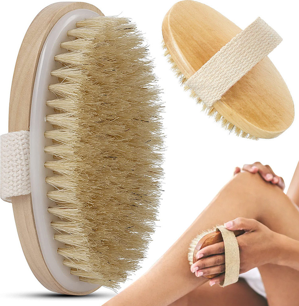 GKA Massagebürste Trockenbürste Holz Körperbürste Peelingbürste natürliche Borsten Handbürste Körperbürste Trocken oder Nass Agaveborsten