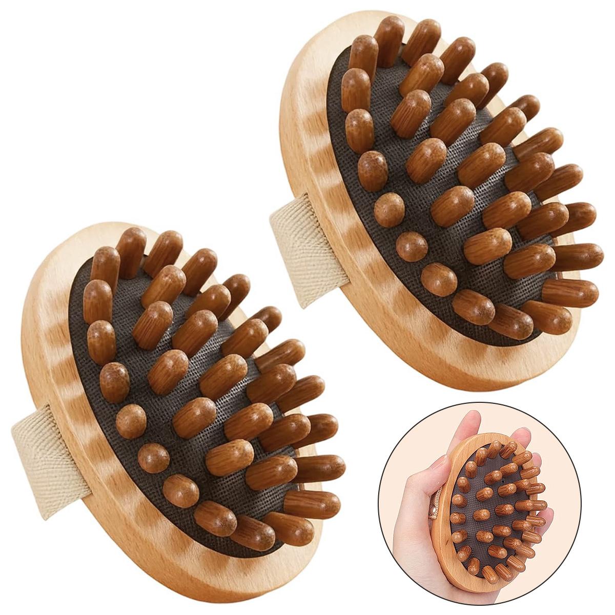 MEIYOU Massagebürste, 2PCS Buchenholz Massagebürsten mit Luftkissen, Lymphdrainagebürste für Körper und Gesicht, Trockenbürste für trockene Hautpflege KAUF-VIST-HB2689-024