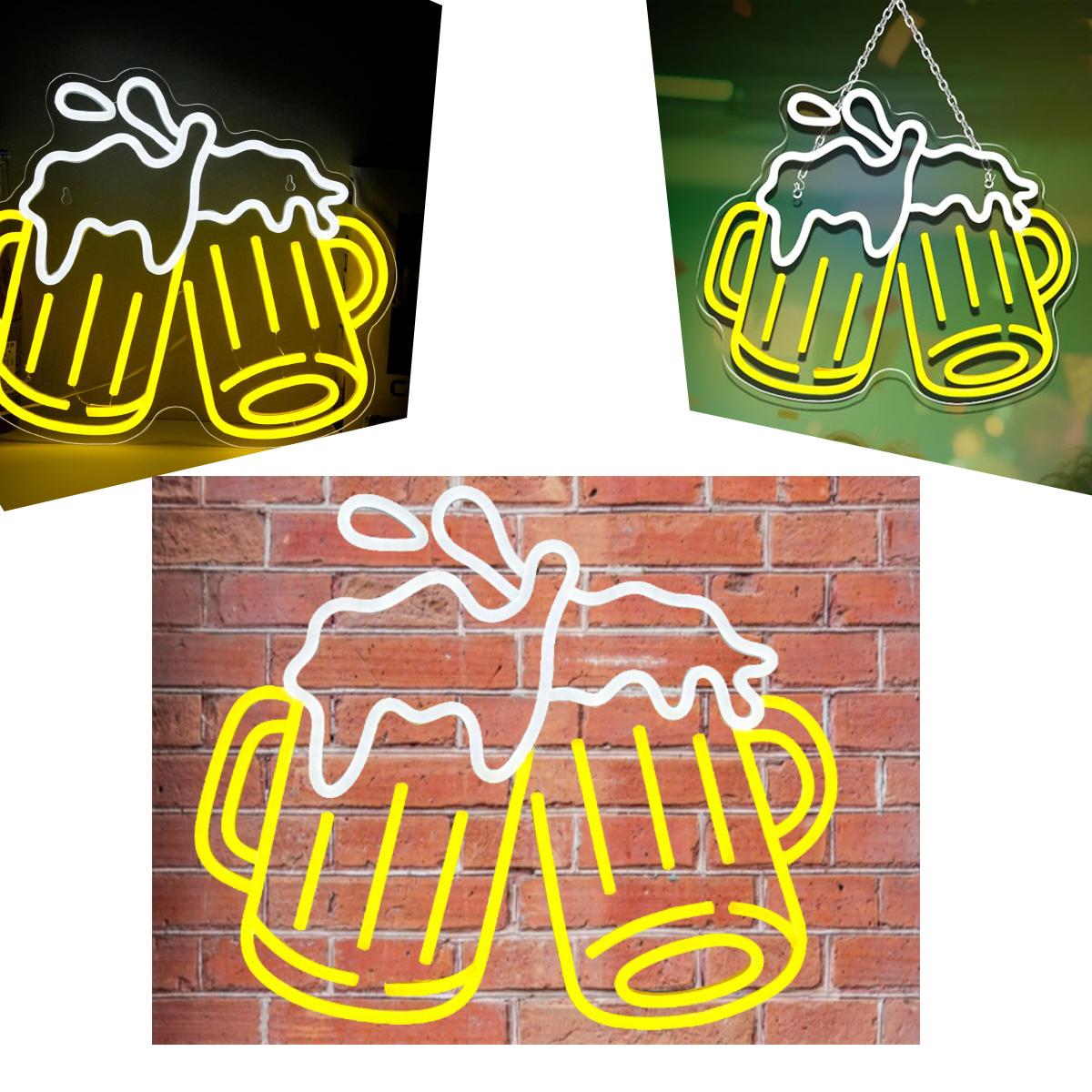Dopwii Bier Neon Schild Gelb Cheers Neon Lichter Led Bier Geformte Neon Schild Weiße Bar Licht Leuchtreklame Neonlicht (Beer cheers) KAUF-WOHNOD-HY269-020