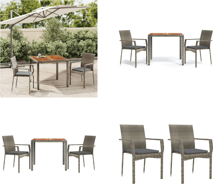 vidaXL 3 ks záhradný jedálenský set s vankúšmi sivý polyratan - Záhradný jedálenský set - Záhradné jedálenské sety - Jedálenský set - Jedálenský set terasa