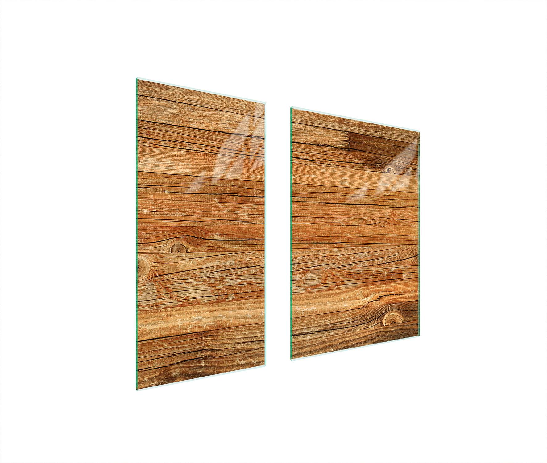 TMK ArtDeko Herdabdeckplatten 2 teilig 75x52 Glaskeramikkochfeld Abdeckung Glas Schneidebrett Holz Braun