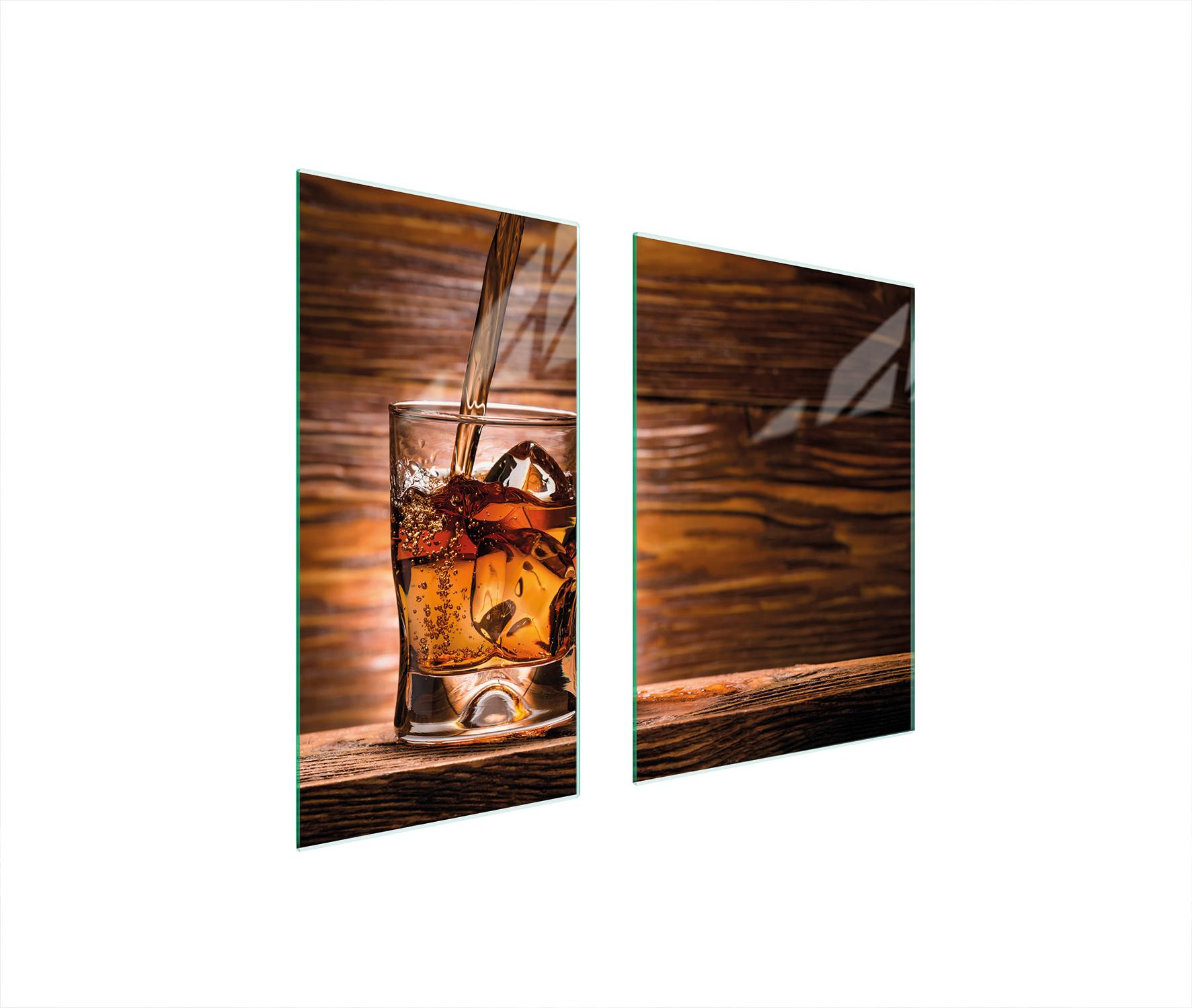 TMK ArtDeko Herdabdeckplatten 2 teilig 75x52 Glaskeramikfeld Abdeckung Glas Schneidebrett Whiskey Holz