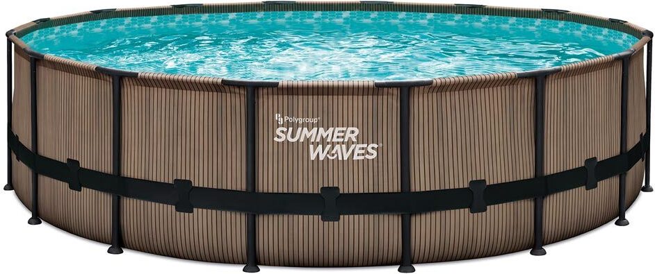 Summer Waves Elite Frame Pool nadzemný bazén kruhový kompletný set teakový vzhľad hnedý Ø 549x132 cm