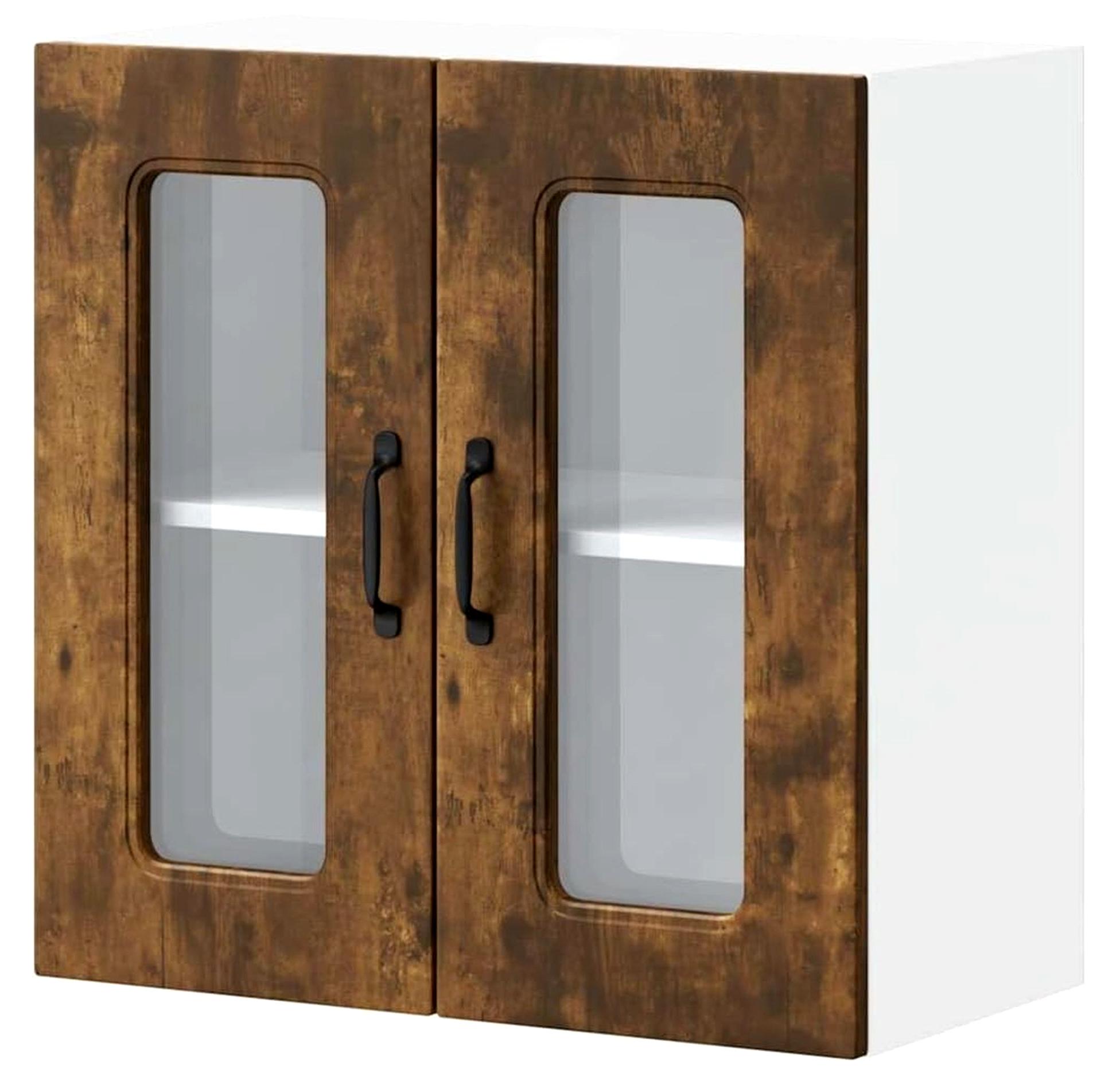 Markenlos Küchenschrank Apothekerschrank Küchenunterschrank Küchenbuffet Buffetschrank - Hängeschrank mit Glastür Räuchereiche Holzwerkstoff für Wohnzimmer Küche Badezimmer Esszimmer