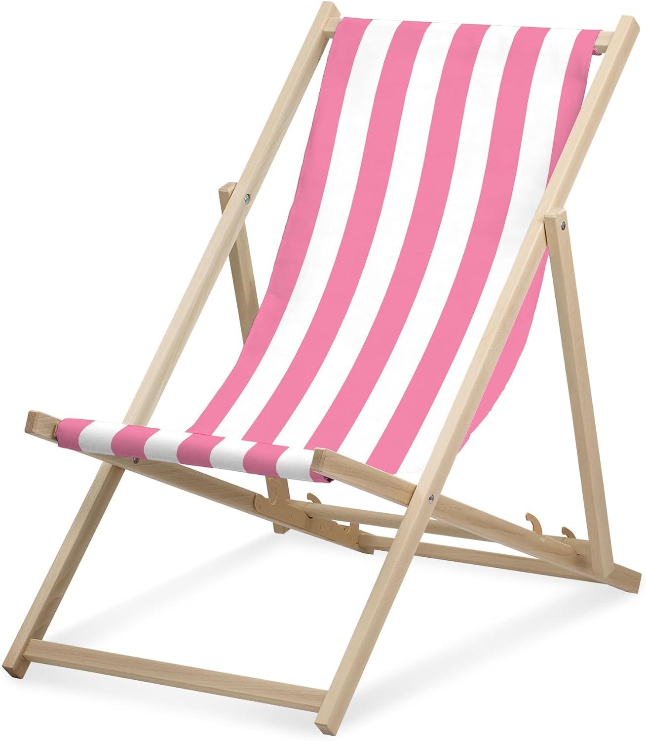 Lehátko - široké pruhované - ružové - skladacie - z bukového dreva - nosnosť do 95 kg - 3-smerovo nastaviteľné operadlo - plážové lehátko