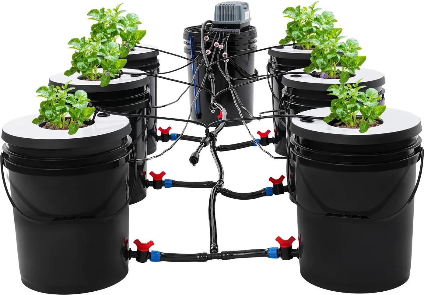 StarTech Hydroponik - DWC‑Tiefwasserkultur‑System - 7 Eimer - 20 L pro Eimer - EU‑Stecker 220–240 V 9 W - 30×38 cm - Schwarz