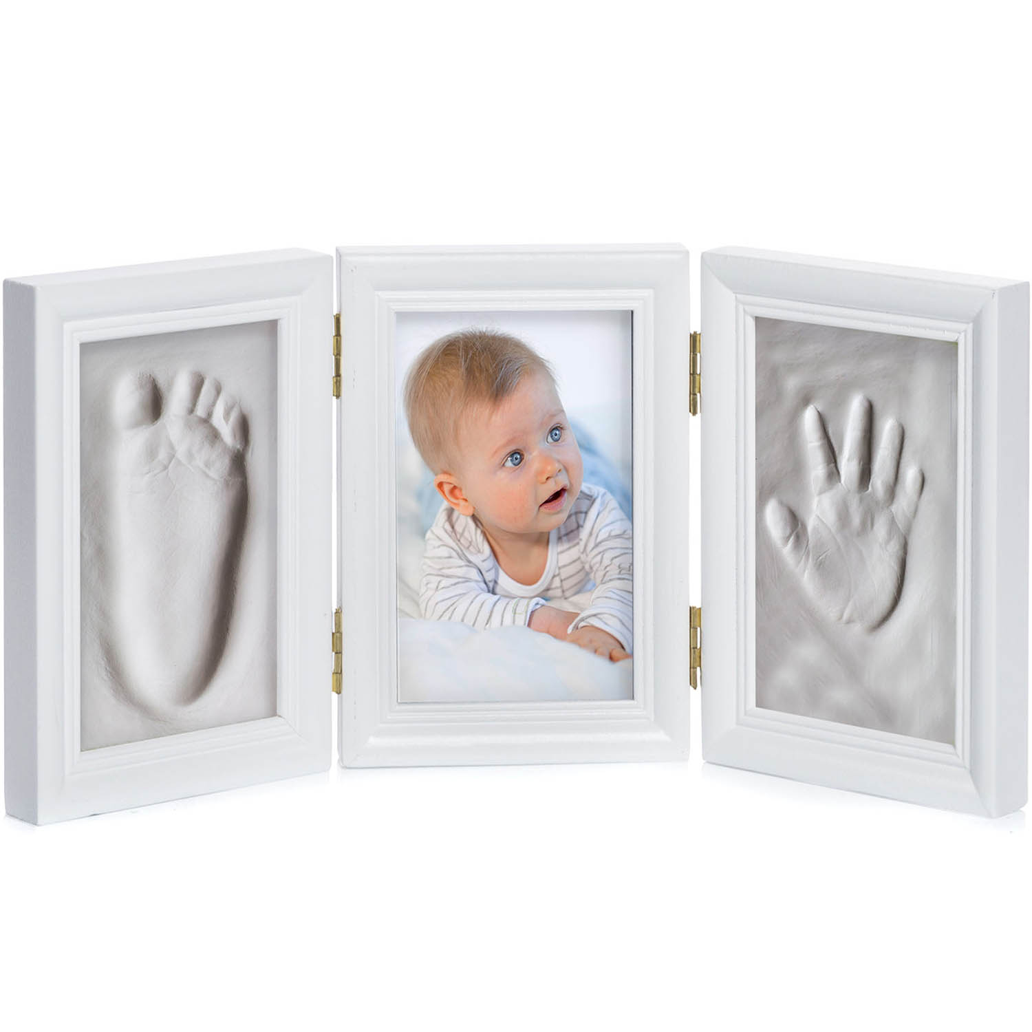 Geschenk Babyset mit Bilderrahmen Handabdruck / Fußabdruck 2 Döschen 1 Rolle 