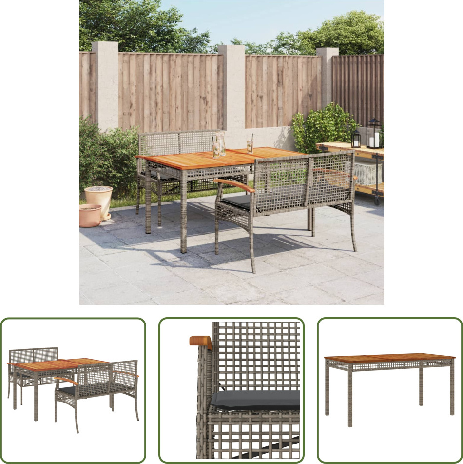 The Living Store 3-dielny záhradný jedálenský set s vankúšmi sivý polyratan