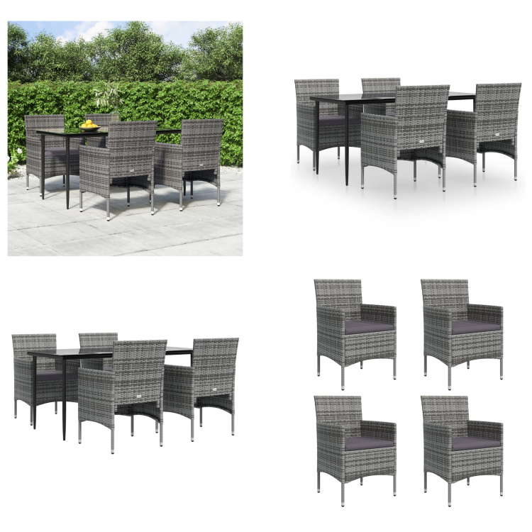 vidaXL 5-dielny záhradný jedálenský set s vankúšmi sivý a čierny - Záhradný jedálenský set - Záhradné jedálenské sety - Vonkajší jedálenský set - Záhradný jedálenský set