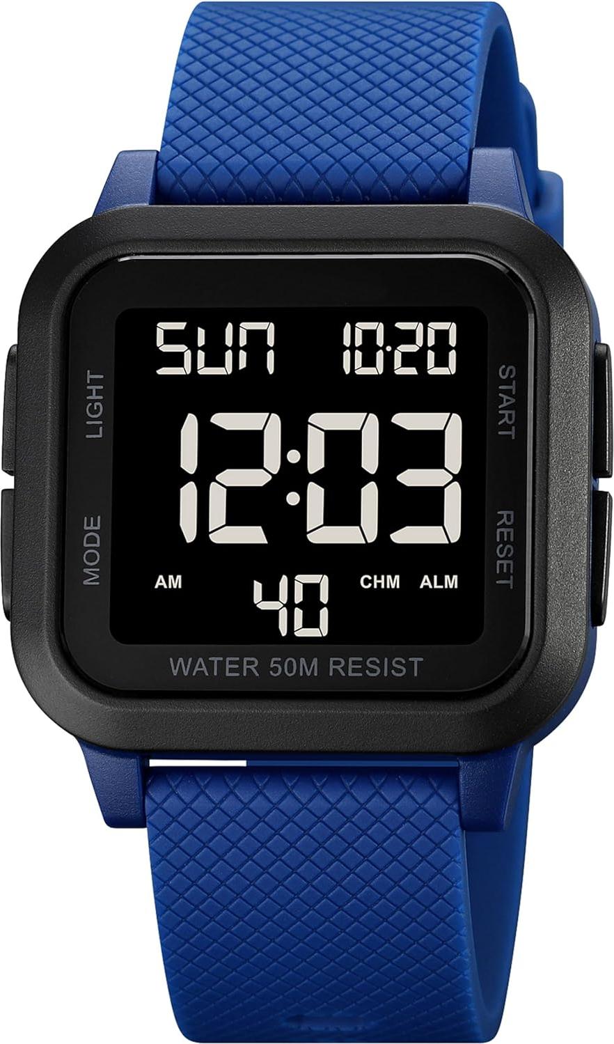 findtime Watch Quadratische Digitaluhr LED Große Ziffern Herren Damen Uni, Outdoor Sportuhr mit Alarm Timer Doppelzeit Stoppuhr 12/24H, 50M Wasserdicht