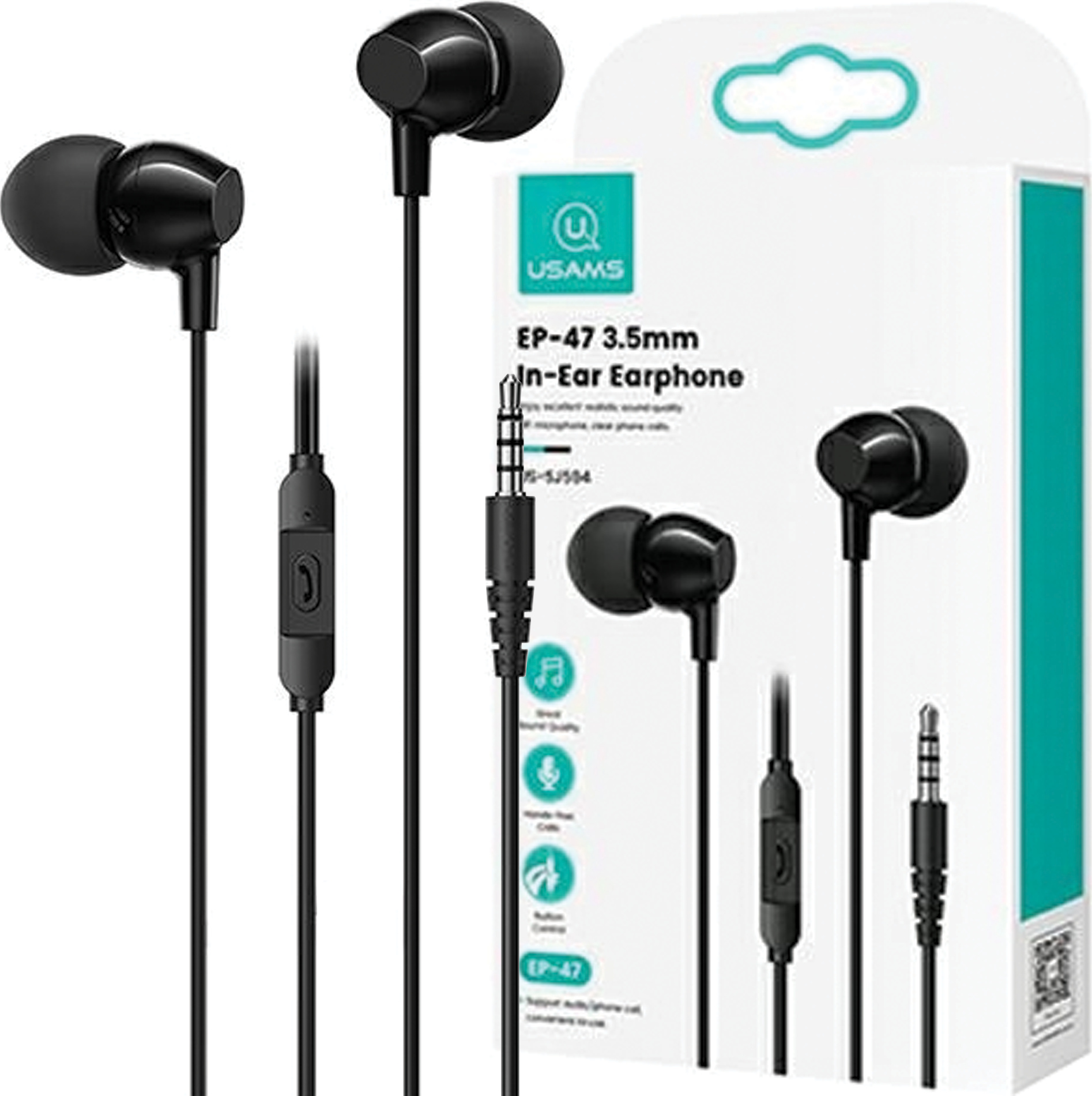Usams Ep-47 Stereo Slúchadlá 3,5 Mm Čierna/Čierna 1,2 M Hsep4701 (Us-Sj594)