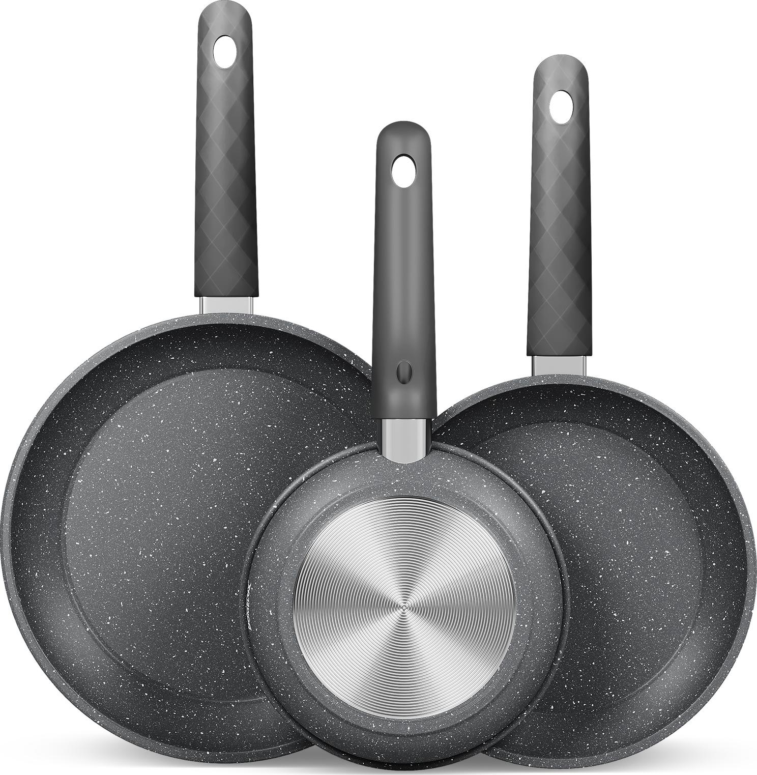 Homelux Pfannenset Pfanne 3TLG Bratpfanne Ø20/24/28cm,beschichtete Pfanne Induktion mit Marmorbeschichtung ,Pan für alle Herdarten,Grau