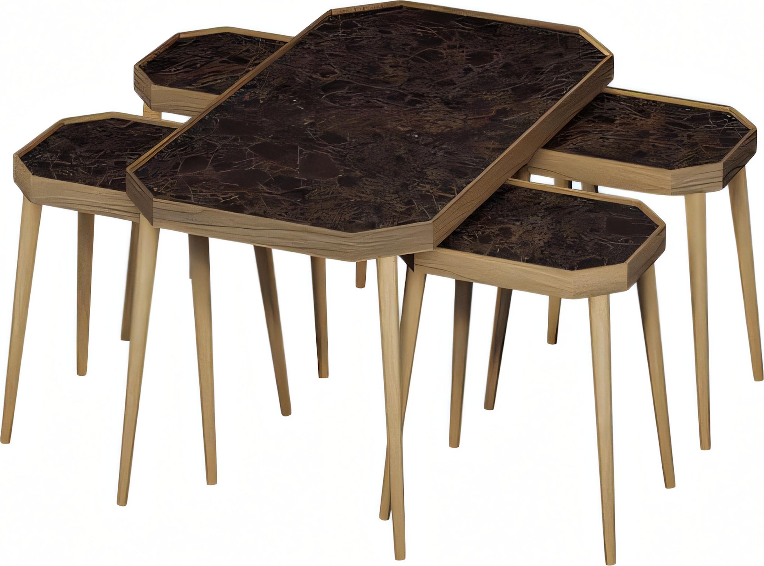 AEA Eleganter brauner Holz-Couchtisch mit Beistelltischen im modernen Stil