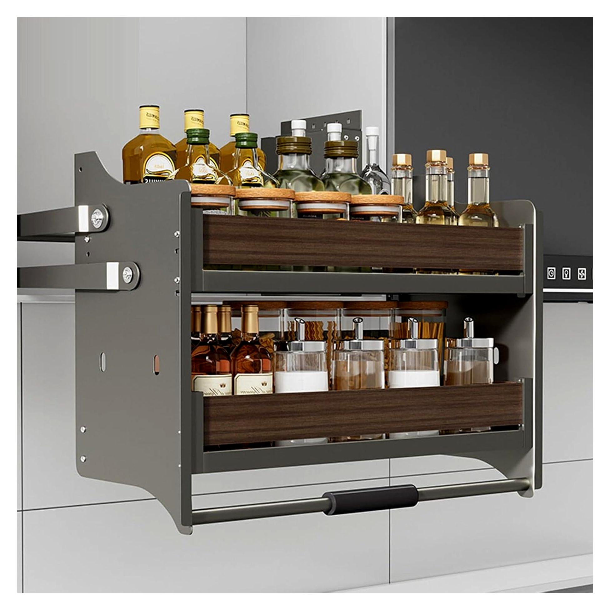 Markenlos Robustes 2-stöckiges Küchenregal mit verstellbaren Gewichtseinstellungen – platzsparendes Dropdown-System für Bars und Cafés (36 x 26 x 53 cm)