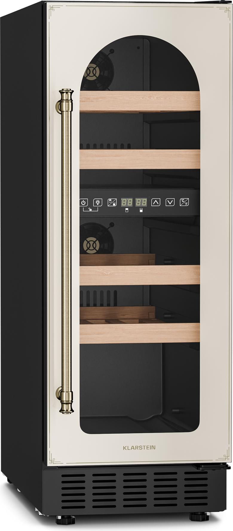 Klarstein Vinovilla Victoria 17 Weinkühlschrank - 17 Flaschen, 2 Zonen, 5-22 °C, Touchpanel, LED-Steuerung, UV-Schutz, Leiser Betrieb, Eingebaut/Freistehend, Vintage-Design 35