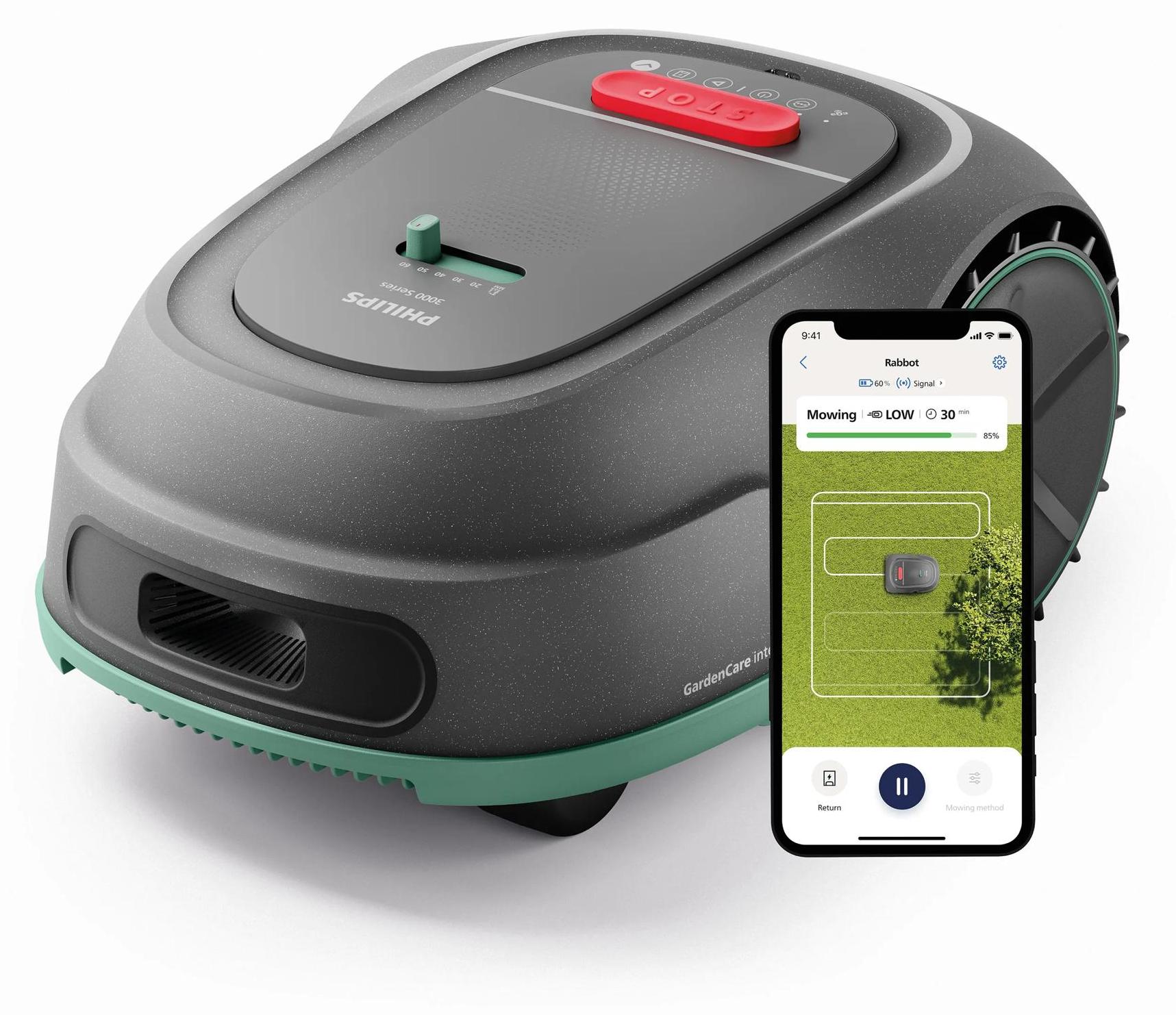 Philips Rasenmähroboter Serie 3000 - Kreuzmähen, GPS-Karten, intelligentes Mähen, Regensensor, grau (RSL3000/10)