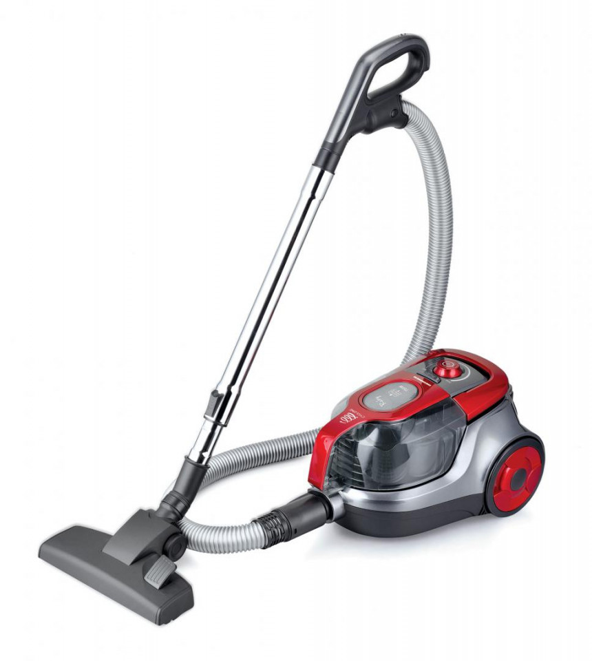Bezvreckový vysávač Heinner HVC-V750RD, 750W, plastová nádoba na prach 2,2L, cyklónová filtrácia, dvojitý HEPA filter 13, šedá / červená