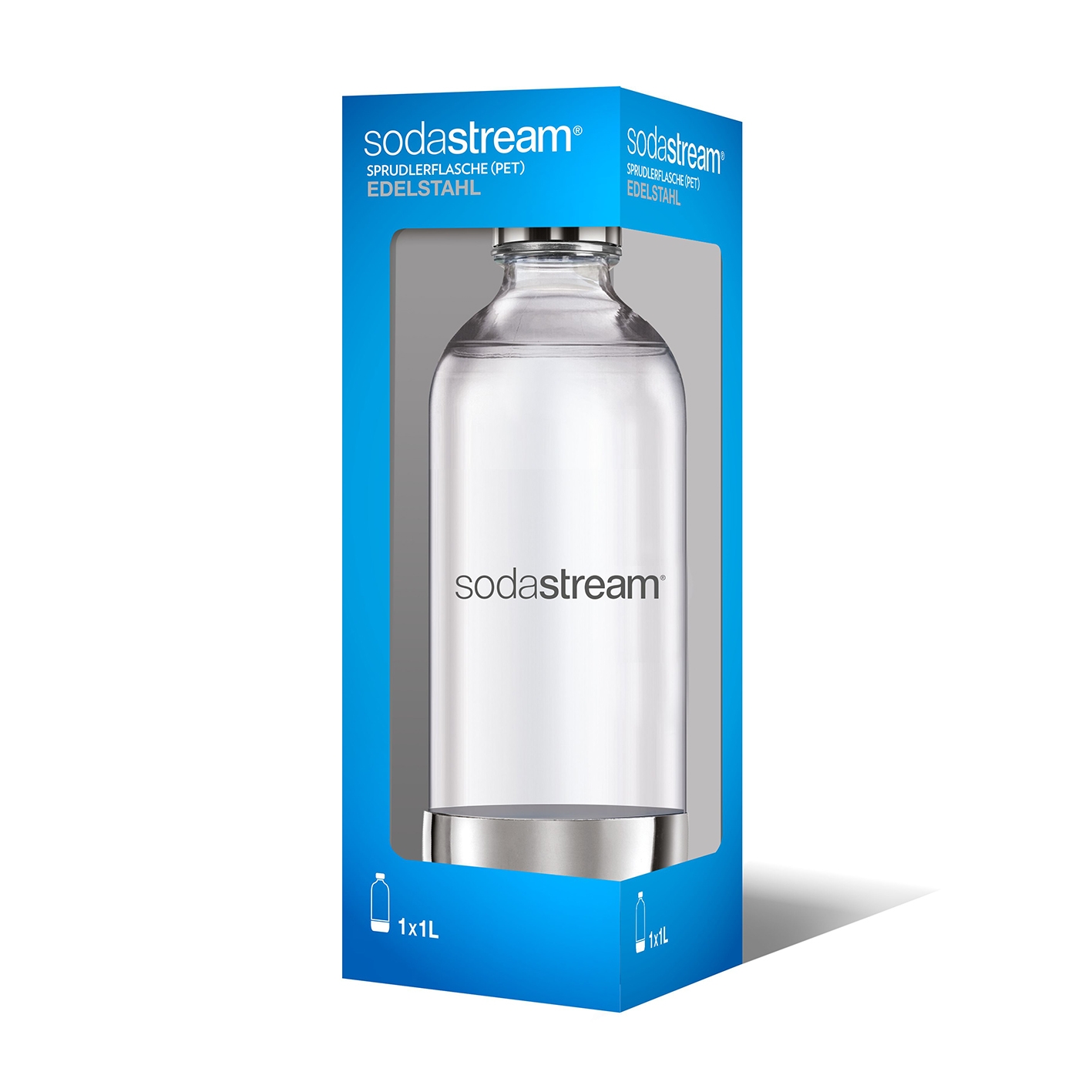 Fľaša na perlivú vodu SodaStream PET so základňou a viečkom z nehrdzavejúcej ocele 1000 ml