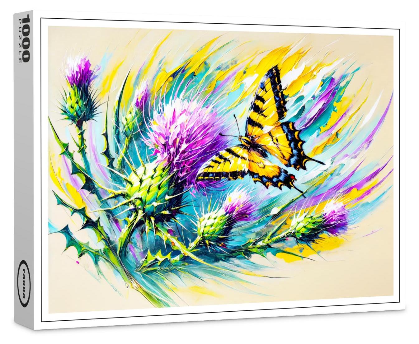 raxxa Premium-Puzzle "Swallowtail Butterfly with Thistles in Oil Painting", 1000 Teile 1-14270-22698-371