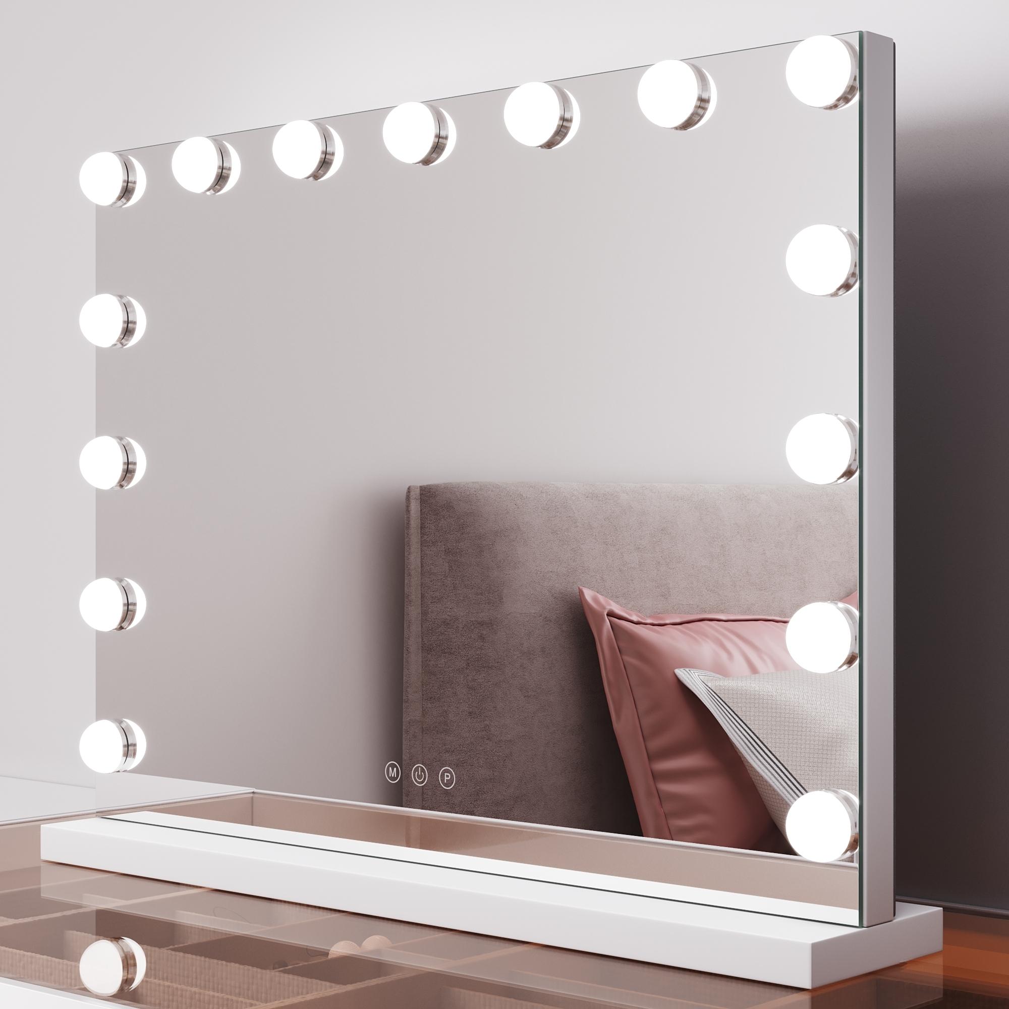 Specchio Trucco Hollywood Con Luci | 58x48 Cm | 15 Led Dimmerabili Con 3 Colori | Vanity Illuminato Da Tavolo Con Specchio 10x - 2