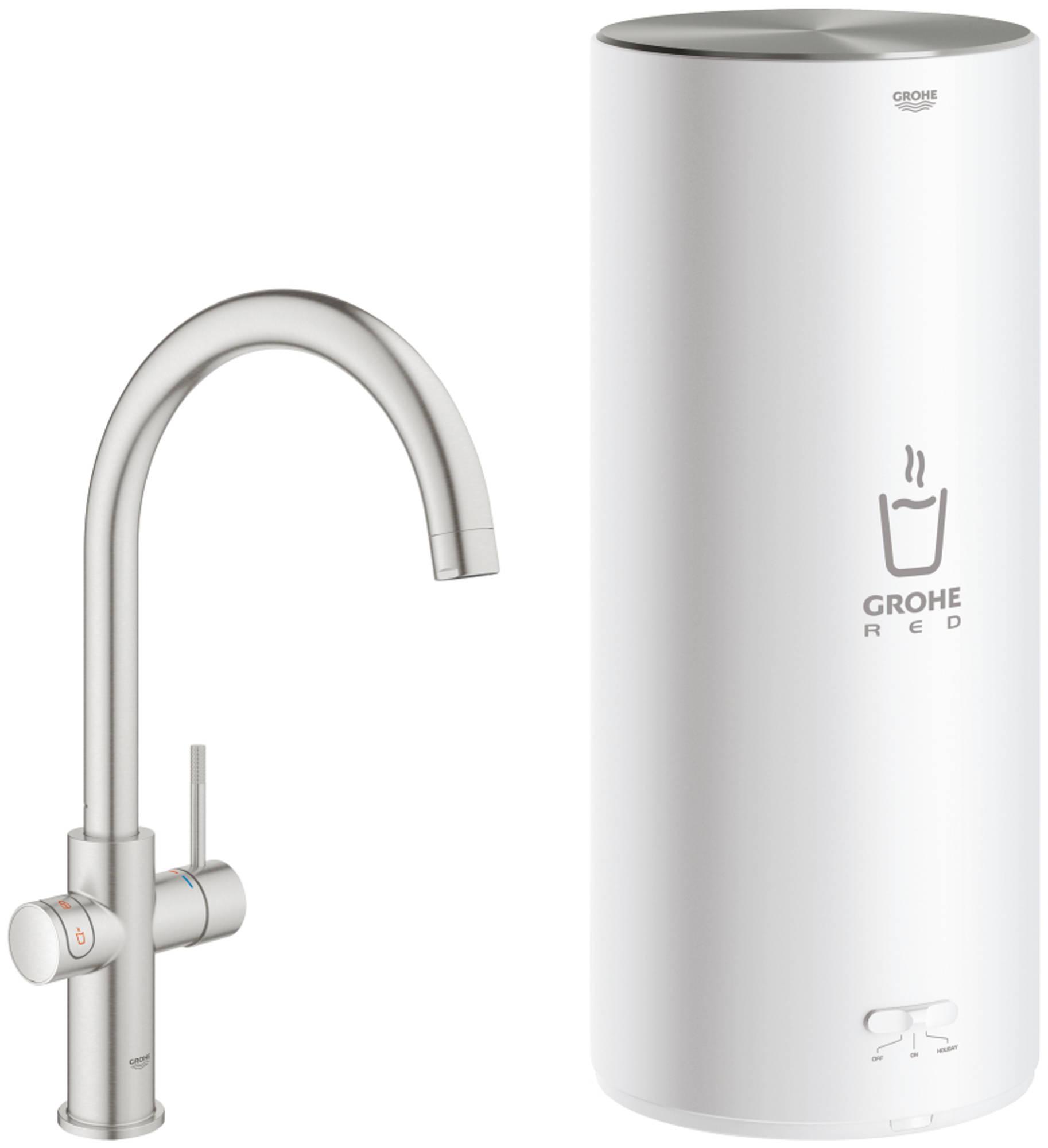 Grohe Red Kochendwasserhahn mit C-Auslauf und Kombikessel Supersteel