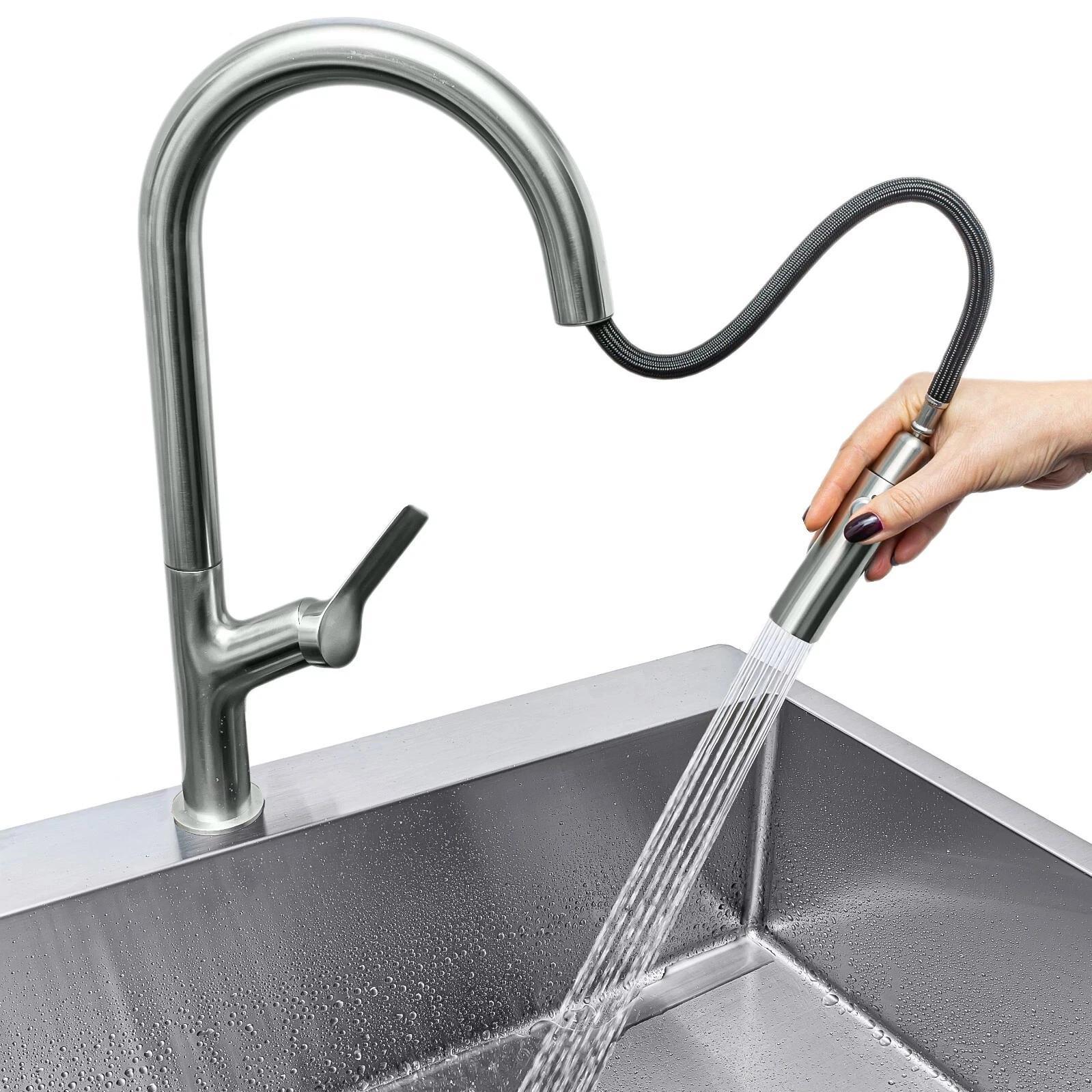 Küchenarmatur aus Edelstahl mit Pull-Down-Brause 7723-002