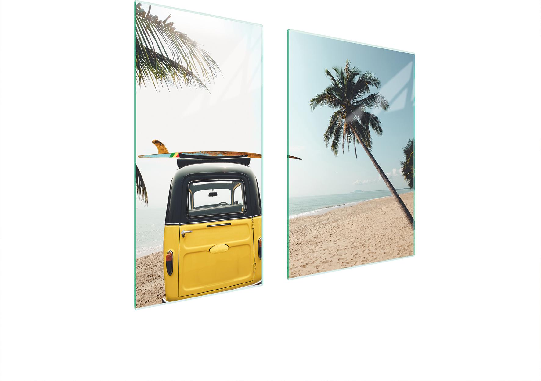 TMK ArtDeko Herdabdeckplatten 2 teilig 75x52 Ceranfeld Abdeckung Glas Schneidebrett Auto Strand