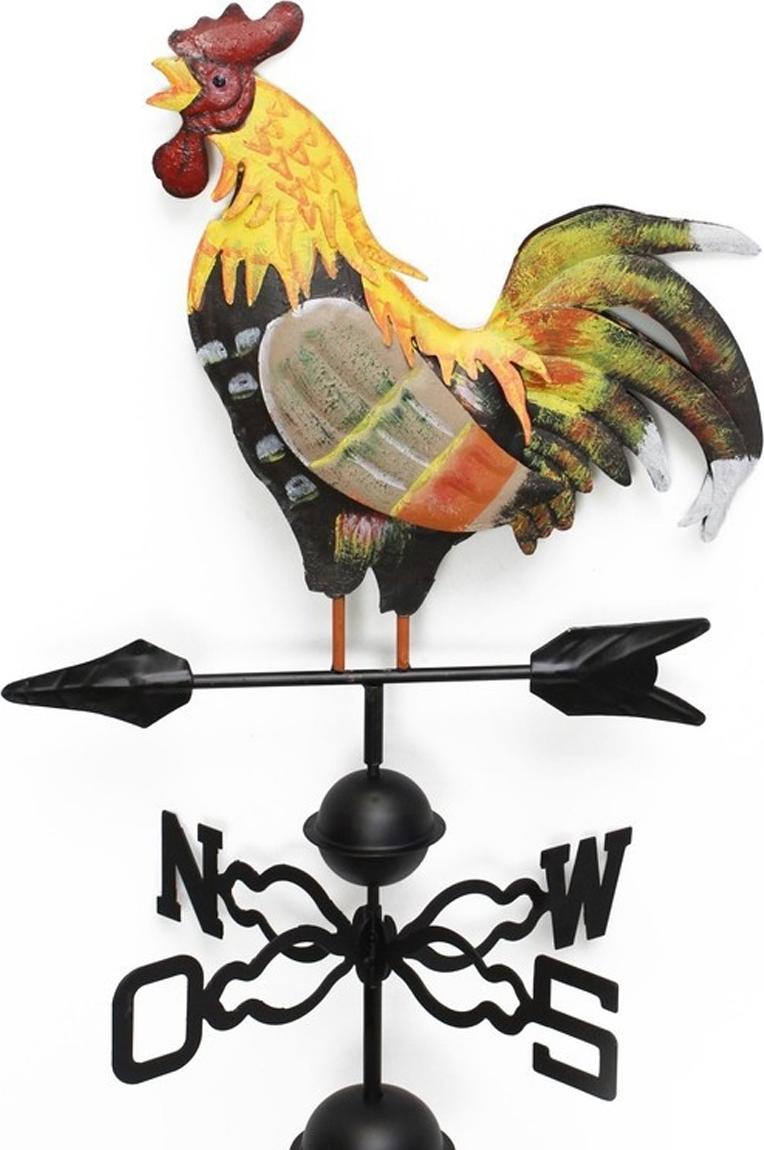 Mmgoqqt Metall-Wetterfahne in Hahnenform, Wetterfahne, Gartenzäune, Pfahl, Hofdächer, Wetterfahne, buntes Dekor, Ornament Kau-LA-26119-44