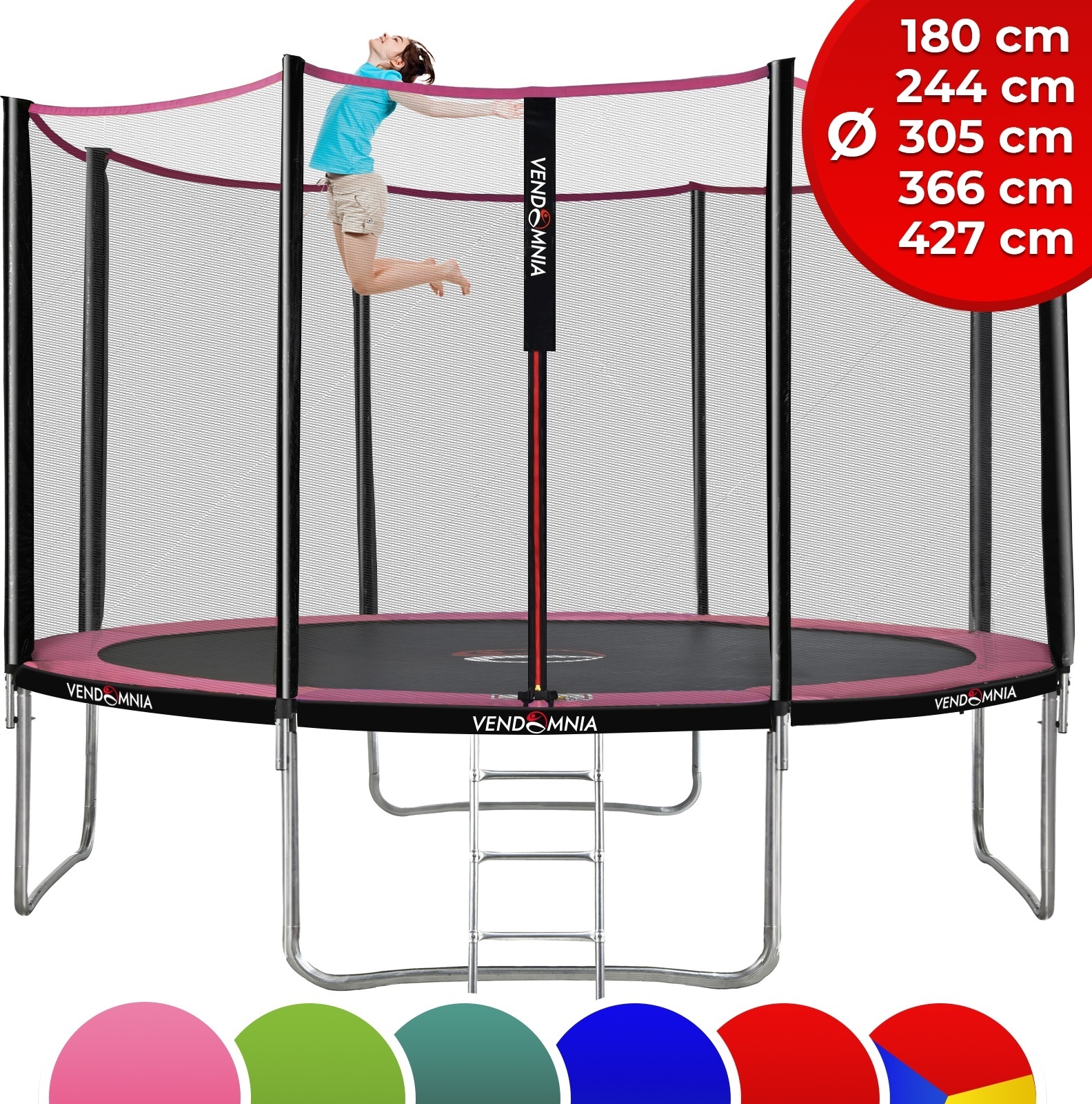 Trampolin - mit Sicherheitsnetz, Leiter, Randabdeckung, 180 244 305 366 427cm, Farbwahl - Outdoor Indoor Gartentrampolin Farbe: Rosa Größe: Ø 366 cm