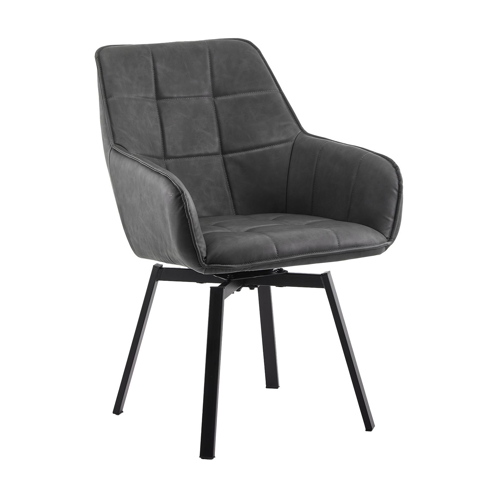 CLIPOP 1er Set Kunstlderstuhl, Gepolsterter Drehstuhl mit hoher Rückenlehne,Grau KL-U-DC-A0-0407GY-S