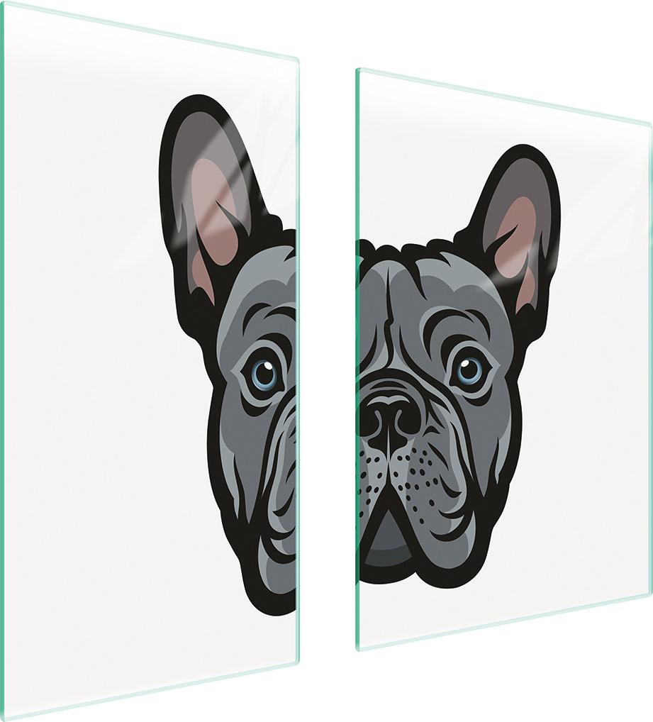 TMK ArtDeko Herdabdeckplatten 2 teilig 75x52 Ceranfeld Abdeckung Glas Schneidebrett Hund Grau