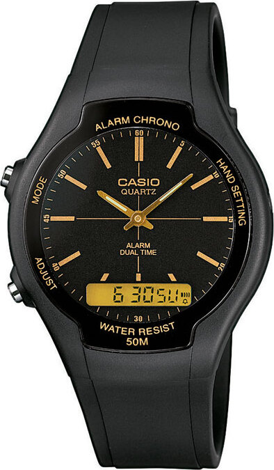 Casio Collection Pánske analógové digitálne hodinky s remienkom z čiernej živice AW-90H-9EVEF