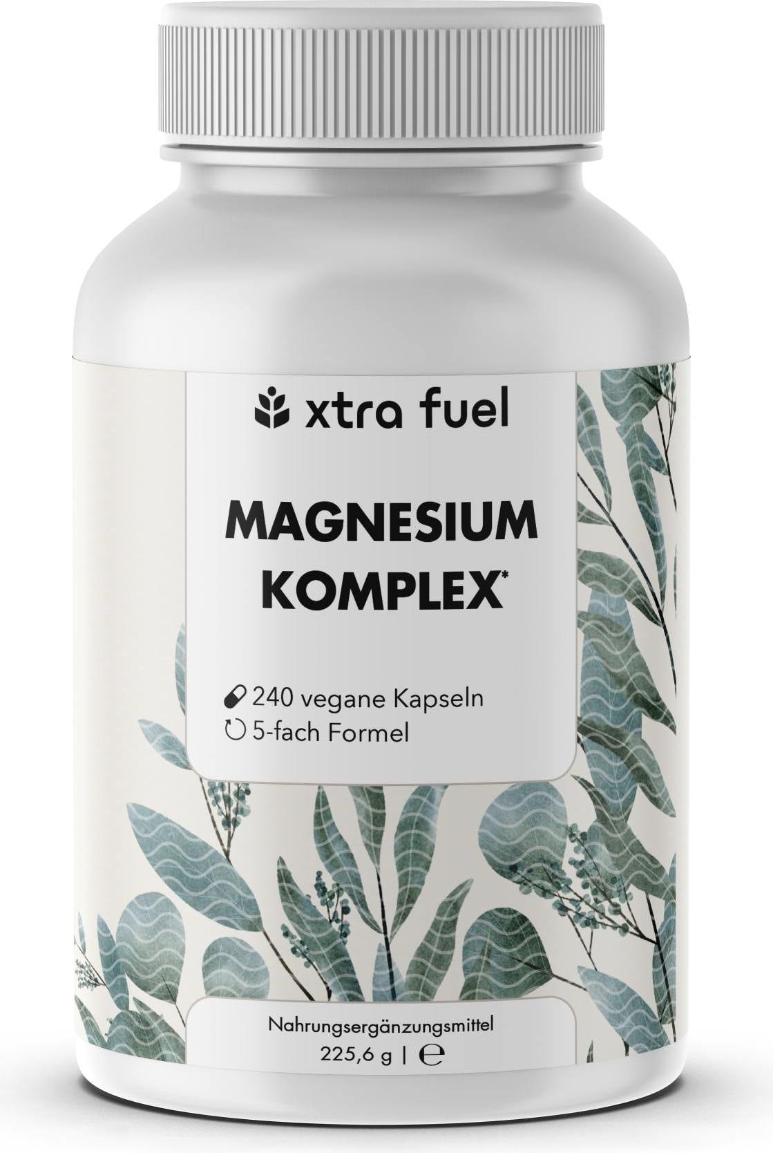 XTRA FUEL Magnesium Komplex* - 5‑fach Formel mit 400mg elementarem Magnesium – 1x Dose (240 Magnesium Kapseln)