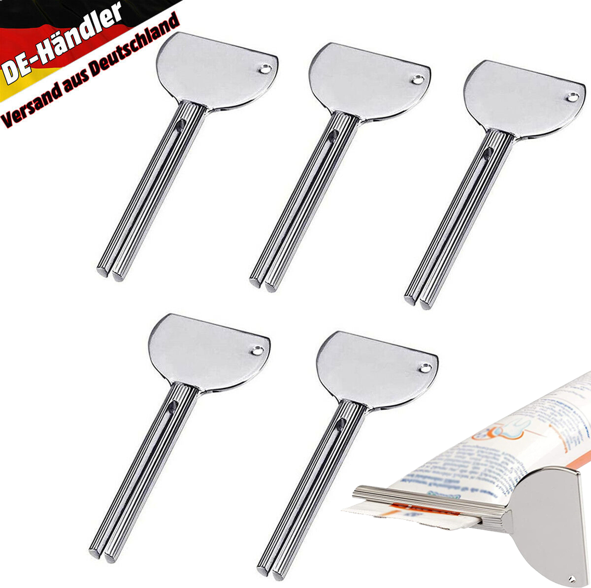 Olotos 5 Stück Tubenpresse Tubenschlüssel Tubenquetscher Tubenausdrücker Tubenpresse Zahnpasta Edelstahl Squeezer für Kosmetik Schuhcreme Haarfärbemittel Pigmente Geeignet für Küche Bad Studio