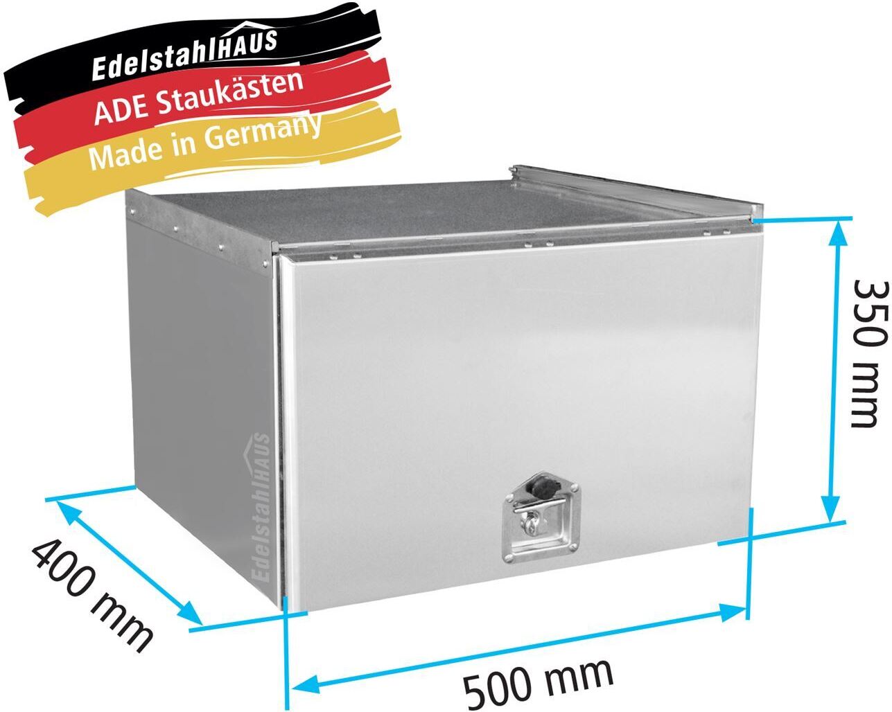Edelstahlhaus ADE Schubdeckelkasten Edelstahl 500 x 350 x 400 mm, Werkzeugkasten, Staukasten, Staubox, Unteflurbox W4V15N050-35-40