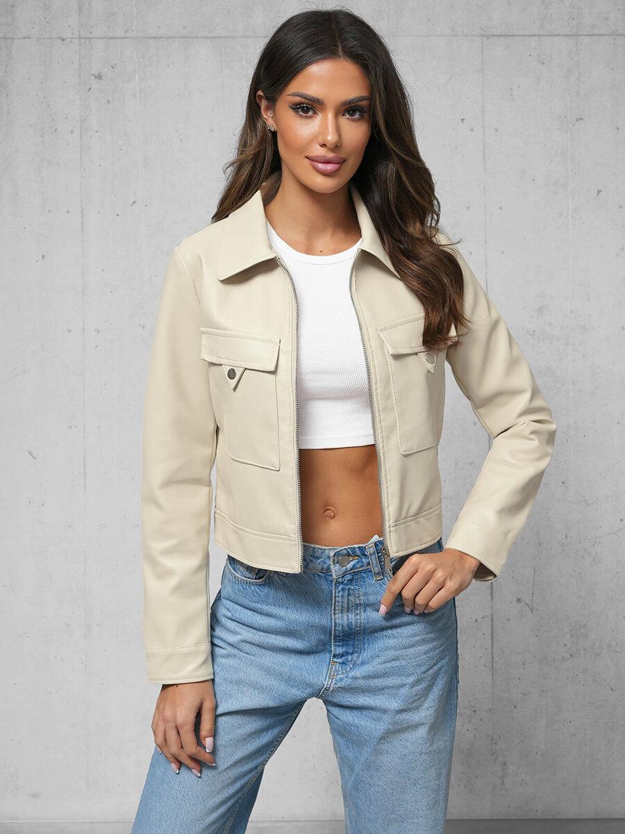 Damen Lederjacke Beige OZONEE O/G117 S
