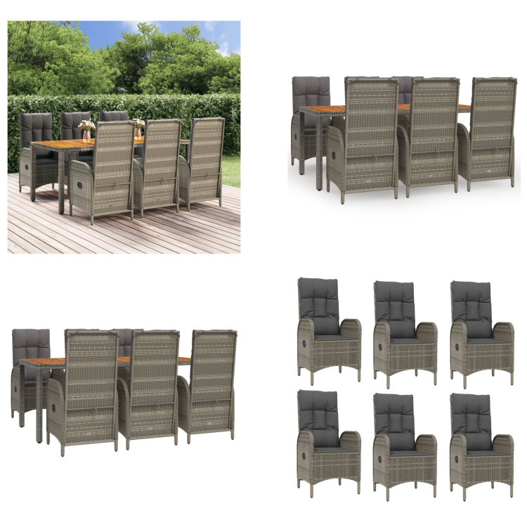 vidaXL 7-dielny záhradný jedálenský set s vankúšmi sivý polyratan - Záhradný jedálenský set - Záhradné jedálenské sety - Jedálenský set - Jedálenský set terasa