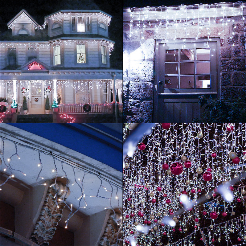 SWANEW LED Eisregen Lichterkette 600 LEDs 20m Kaltweiß Weihnachten Eiszapfen Eisregenkette RL-HG7558Qa-1-UA